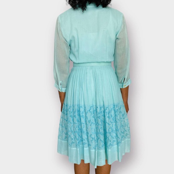 60s Tiffany‎ Blue Eyelet Lace Dress - Picture 5 of 6